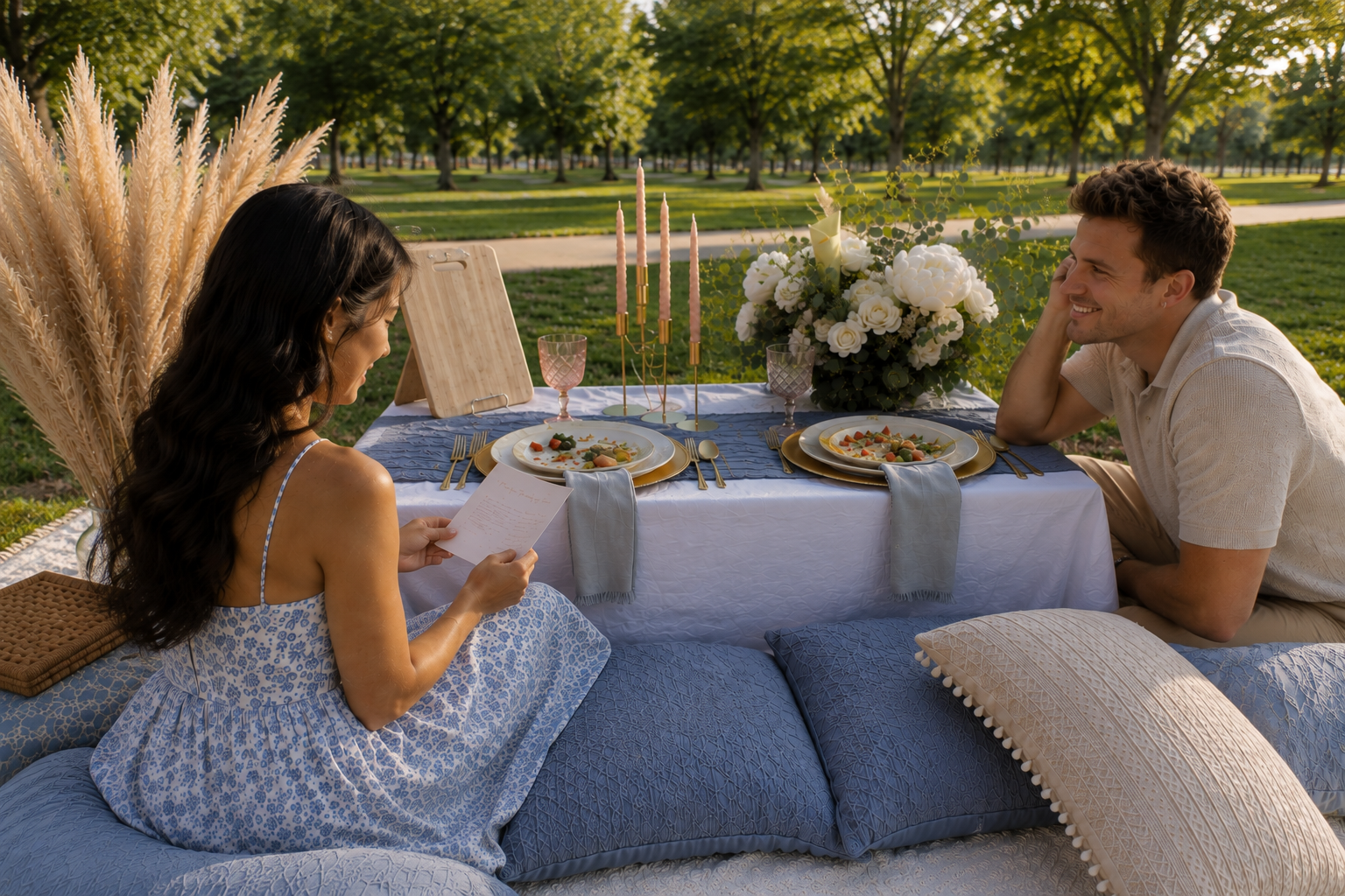 A couple sharing a styled outdoor table